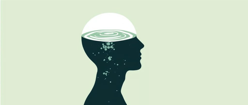 Силуэт человека с водной поверхностью внутри головы. Символ внутреннего состояния и депрессии.