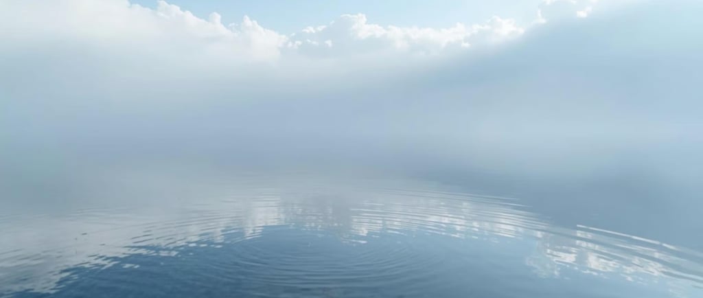Спокойная водная поверхность с мягкими кругами на воде. Атмосфера тишины, расслабления.