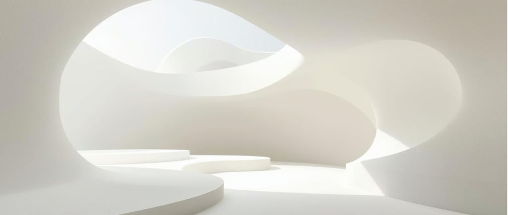 Минималистичное пространство с мягкими формами и светом. Атмосфера спокойствия,