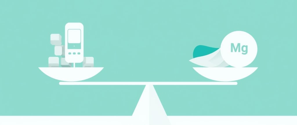 Diabeet ja magneesium: glükomeetri ja Mg sümbol kaalukausil floating kui toetav lõõgastus diabeeti