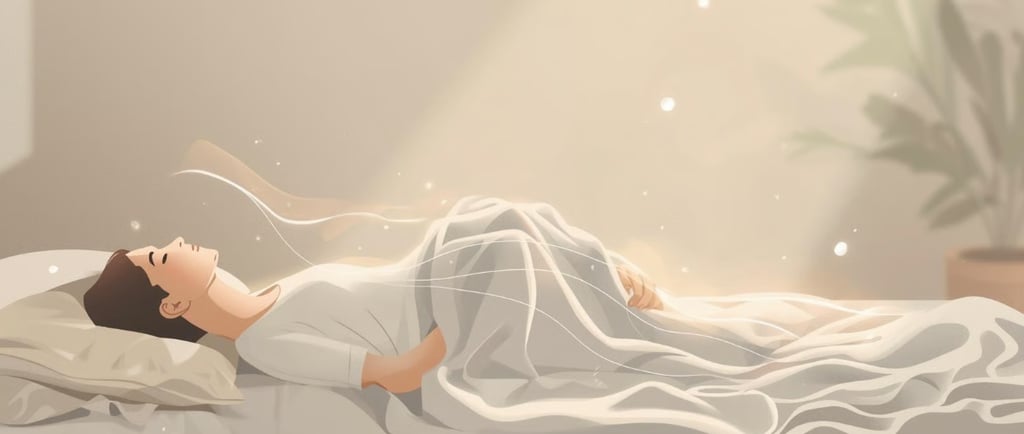 Человек лежит в постели с дискомфортом в ногах. Символ синдрома беспокойных ног.