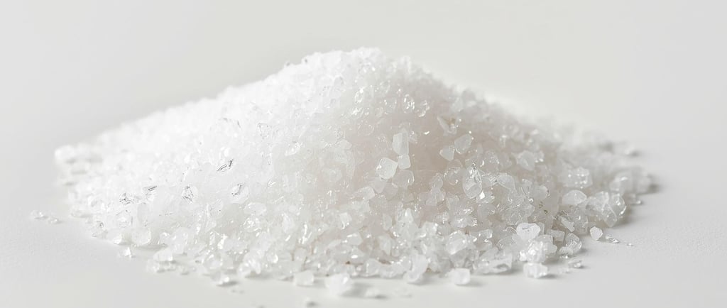 Epsomi soola kristallid heledal taustal