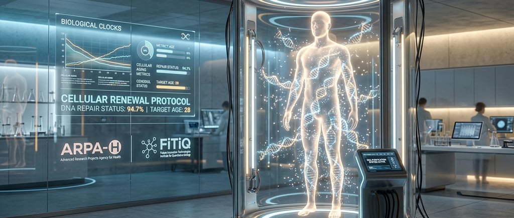 conceptual visualization of epigenetic reprogramming and the ARPA-H PROSPR program, showing the "bio