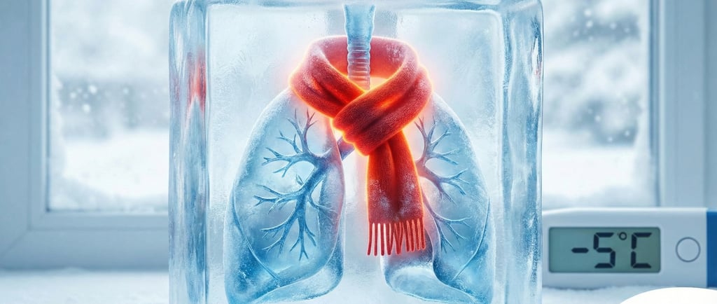 lungs made of ice with a red scarf wrapped around