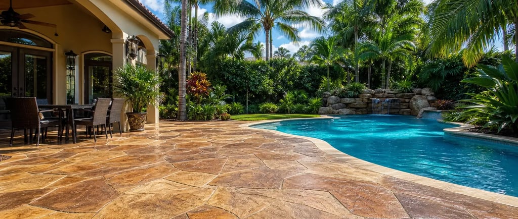 Residential Stamped concrete patio with flagstone pattern in Hollywood, FL
