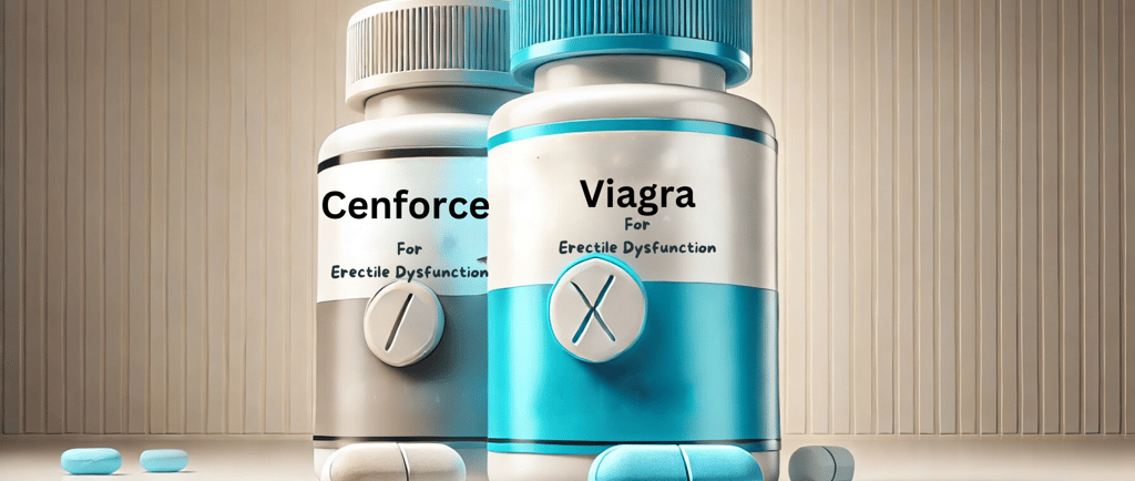 two bottles of erectile dysfunction on a table