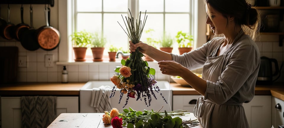 woman preparing dried flowers