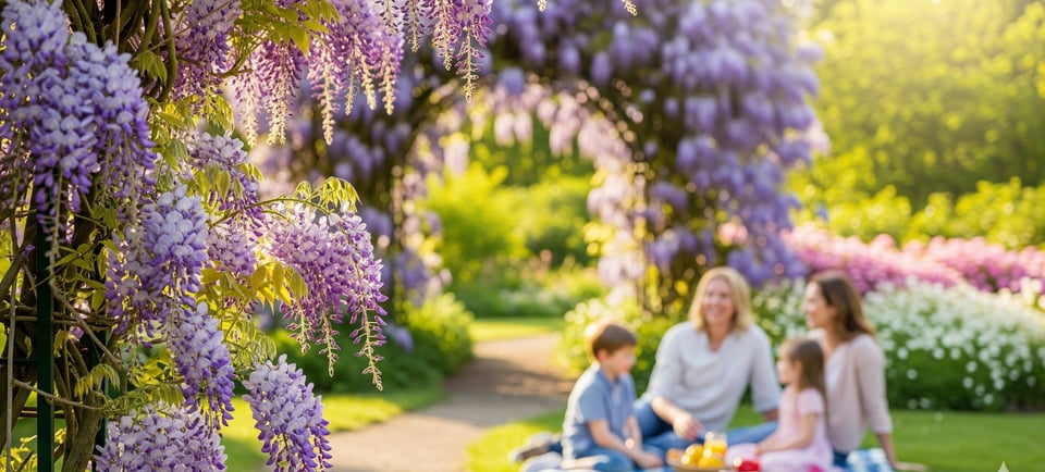 edible wisteria flowers with family in background