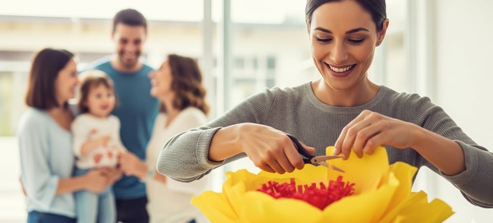 woman making yellow giant paper flower