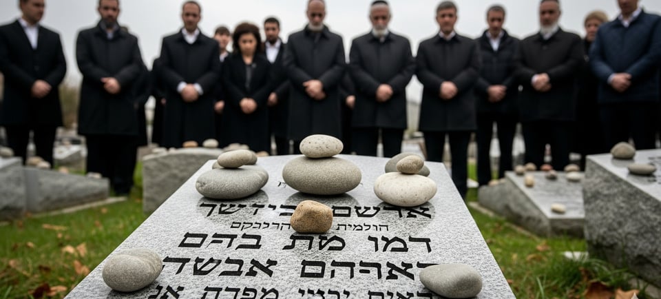 jewish mourning with stones on grave