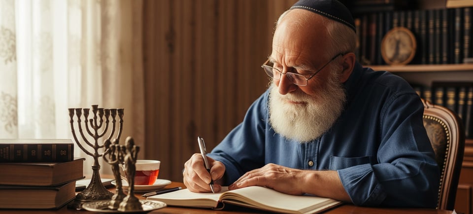 elderly jewish man writing in book
