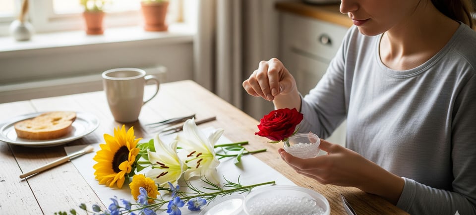 woman preparing dried flowers