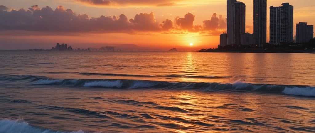 City skyline sits against a cloudy sky.