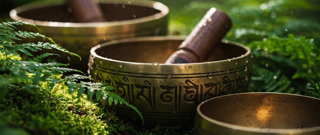 a group of singing bowls with singing bowls