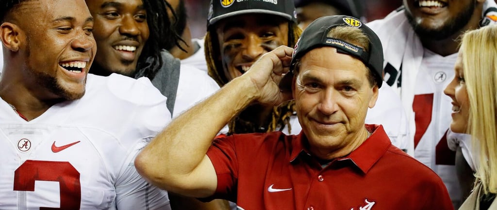 alabama football coach nick saban winning the 2015 SEC championship