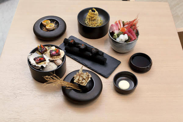 a table with a variety of food items on it