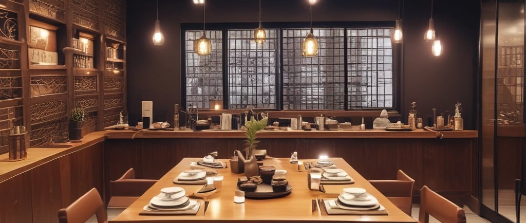 a dining room table with a table set for four