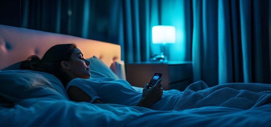 امرأة على هاتفها في الليل