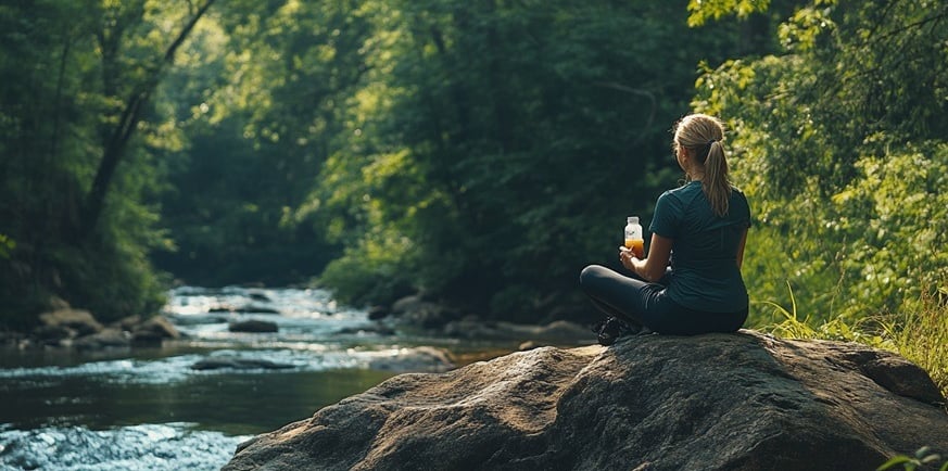 امرأة تتأمل في الطبيعة للاسترخاء