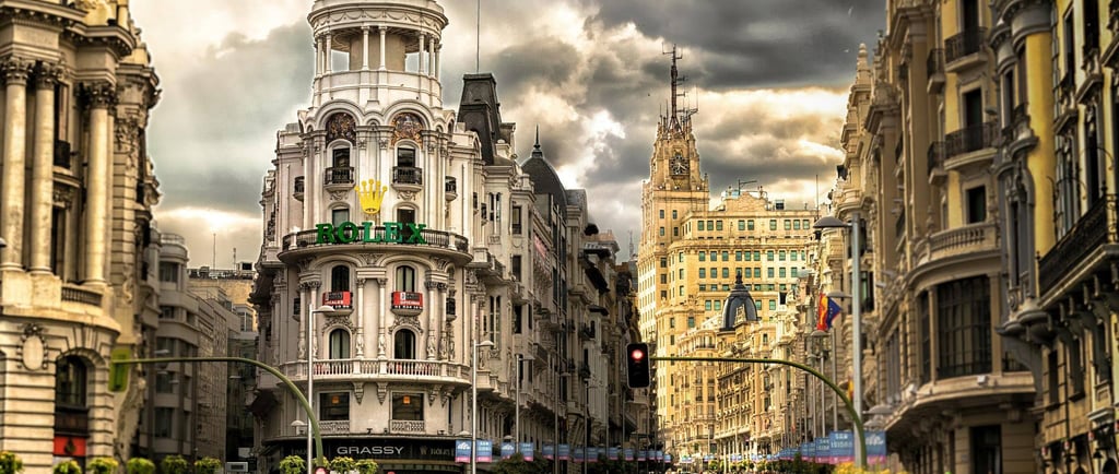 Vista de la Gran via y Calle Alcalá en Madrid