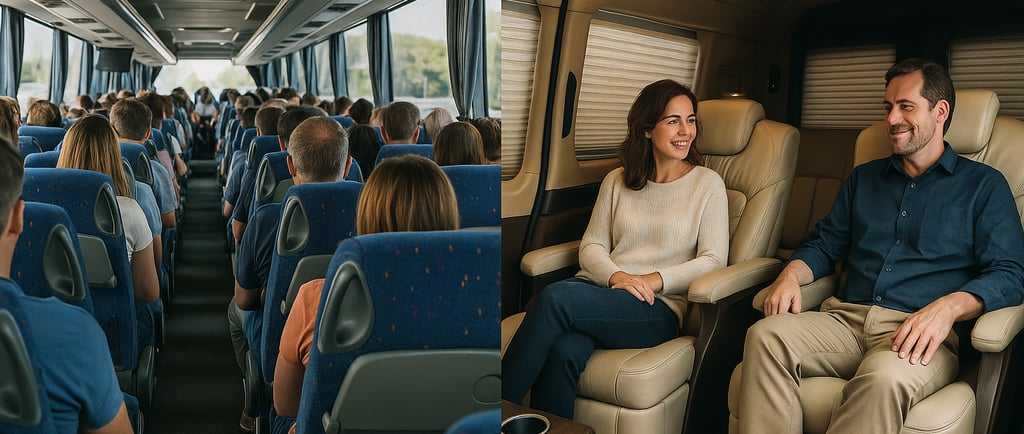a man and woman sitting on a van