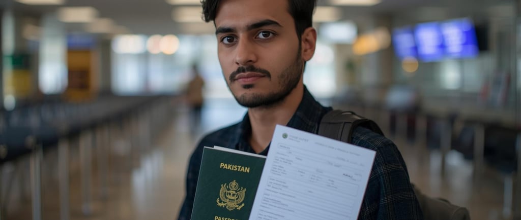 Pakistani applicant holding a dummy flight itinerary for Schengen visa application