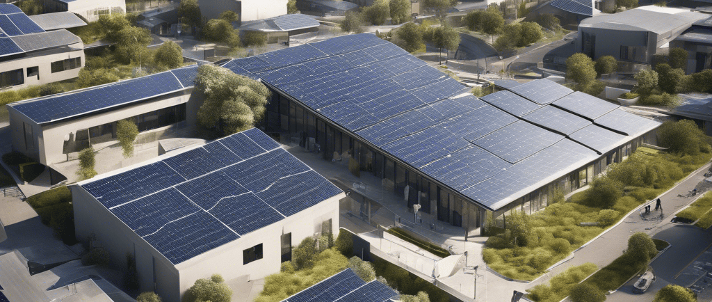a cityscape of a city with a lot of solar panels