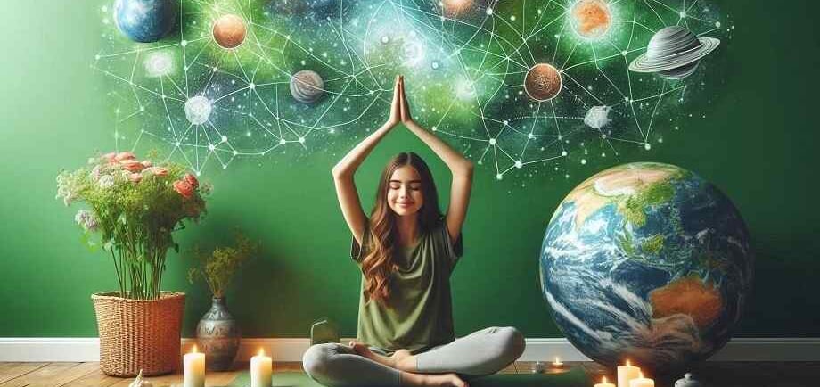 A young girl sitting on a yoga mat in a meditation pose, representing focus meditation for students to improve concentration