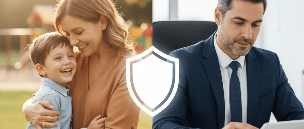 a man and woman sitting at a desk with a shield shield shield