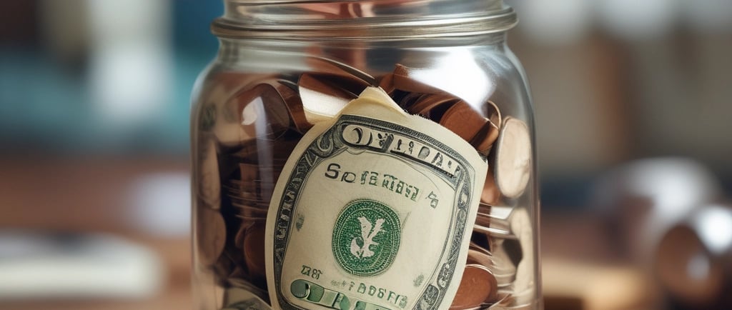a person putting money into a jar of coins