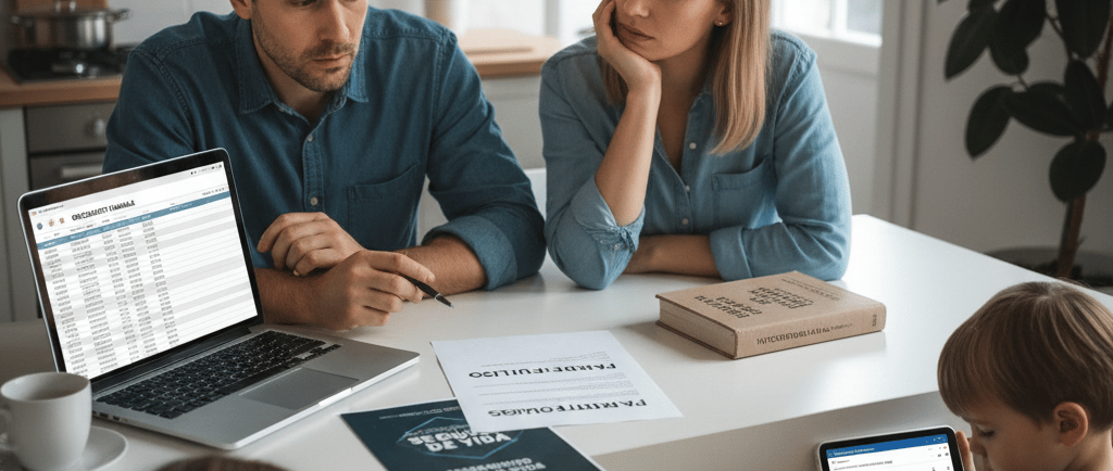 Pais preocupados com o planejamento financeiro do futuro dos filhos.