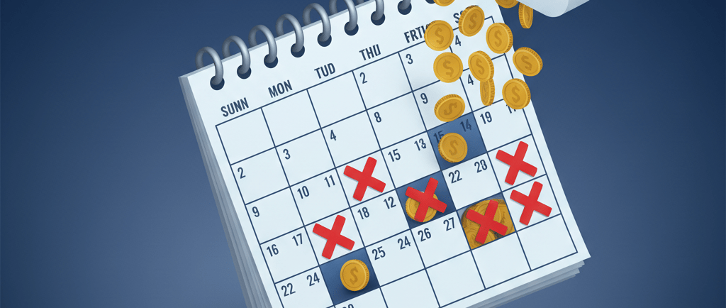 Nuvem "Seguro DIT" chovendo moedas sobre calendário com dias de trabalho perdidos