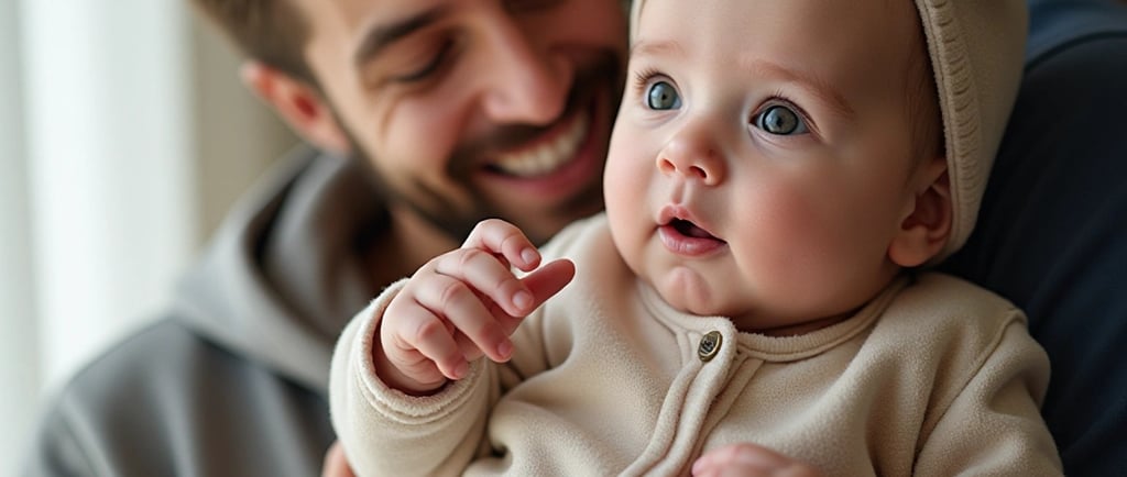 a man and a baby are smiling