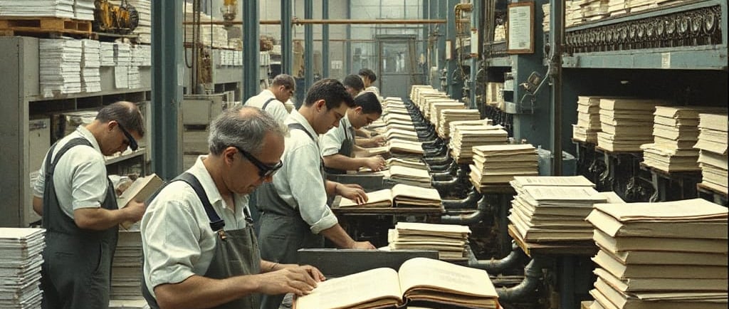 people working at a book publishing manufacturing company.