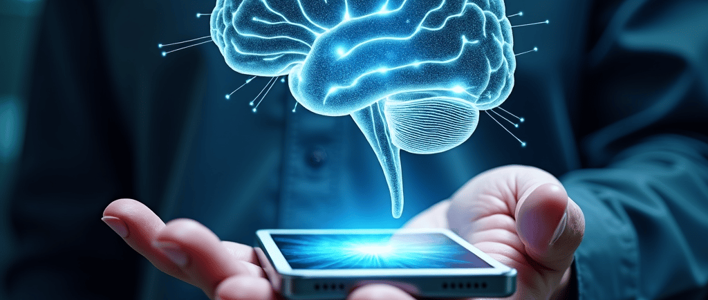 Smartphone merging with brain network symbolizing smart ADHD technology.
