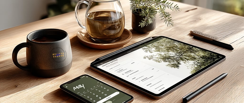 a tablet with a cup of tea and a cup of tea