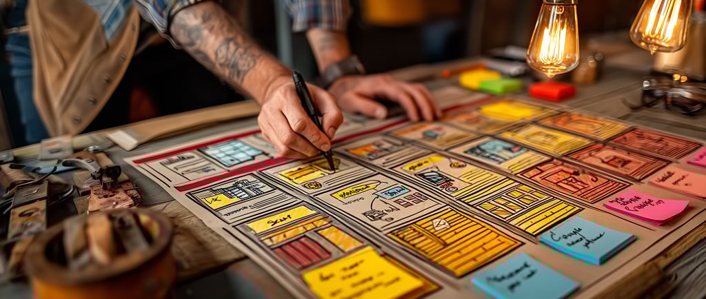 a man is manually creating customer segmentation visuals on a table