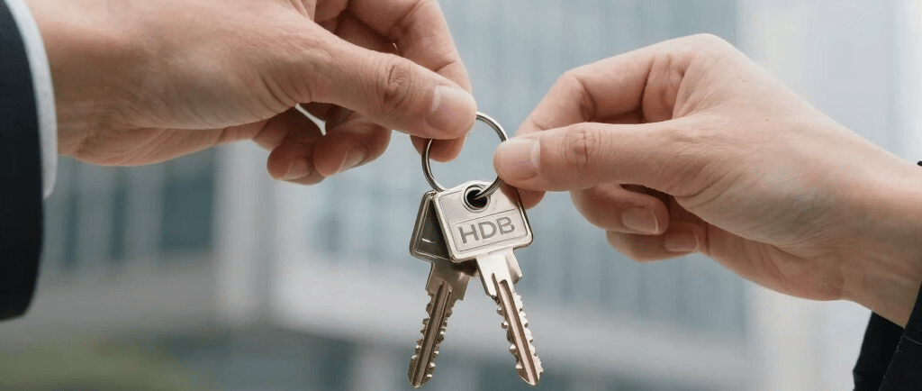 Handing over house keys for a new Singapore HDB BTO flat collection