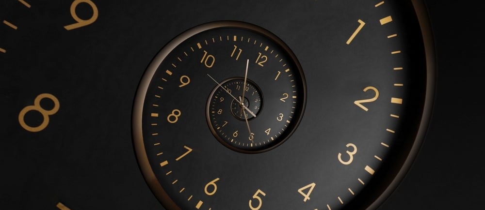 a clock showing infinite spiraling time