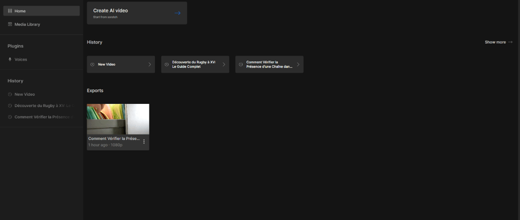 InVideo: Access and modify projects with the history feature.