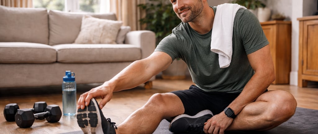 Home workout recovery session by a Robb Sheridan personal training client