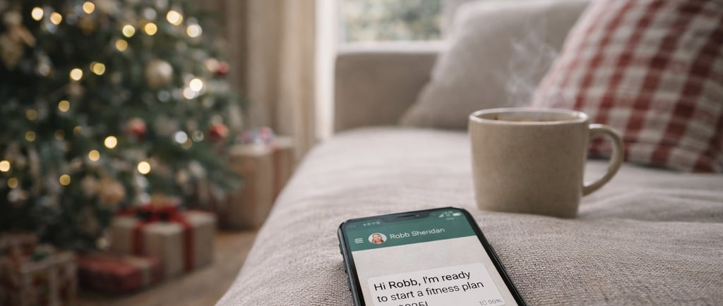 WhatsApp message sent to Robb Sheridan about starting a fitness plan for 2026