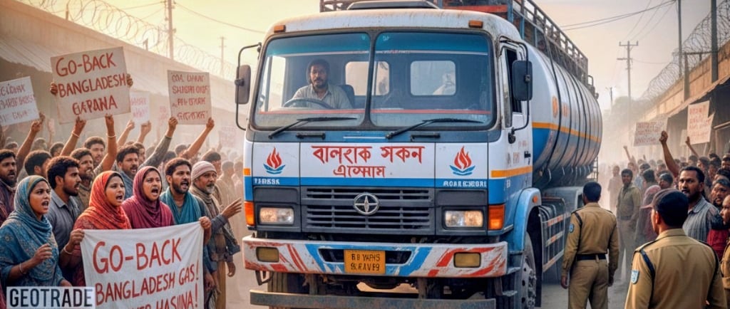 Crowd Chants ‘Go-Back’ for a Bangladesh Gas Truck at Borders