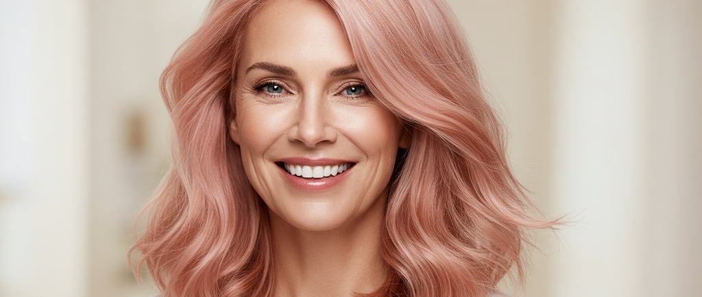 a woman with pink hair and a pink hairdox