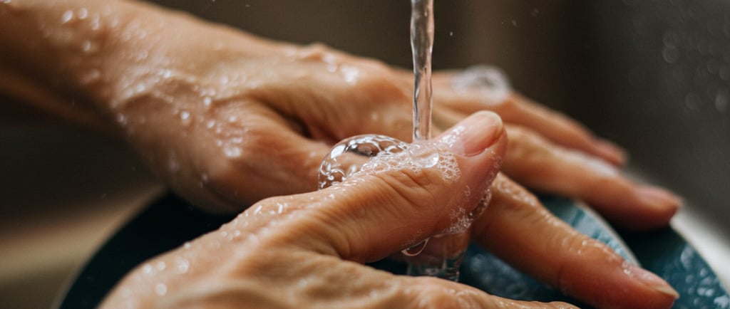 a person's hands are washing their hands