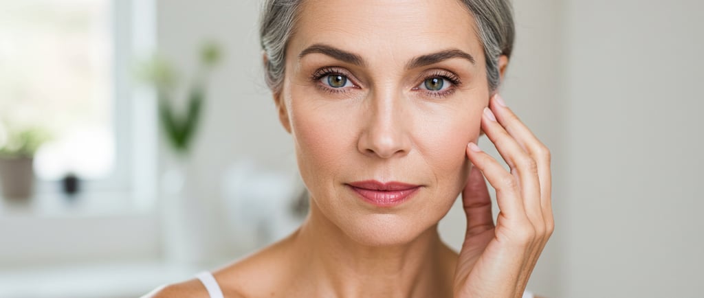 a woman with gray hair and a white tank top