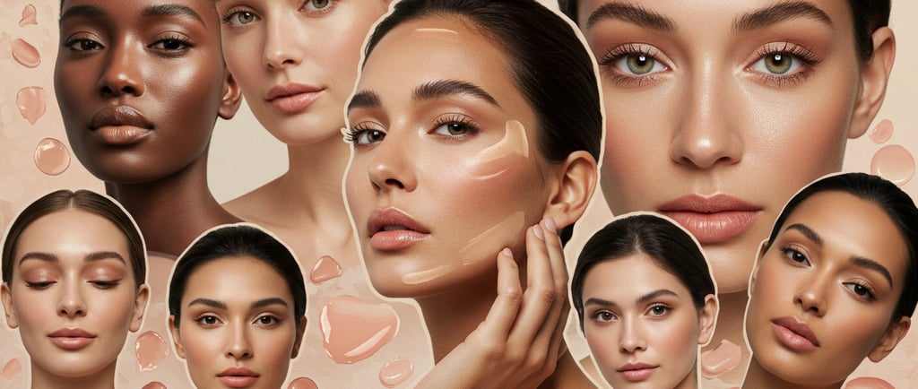 a collage of a woman with different skin tones and makeup