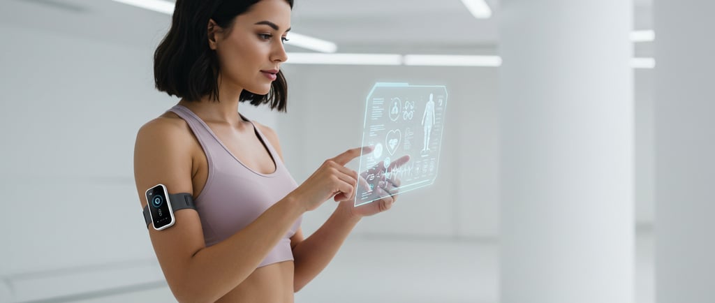a woman in a sports bra top and a cell phone