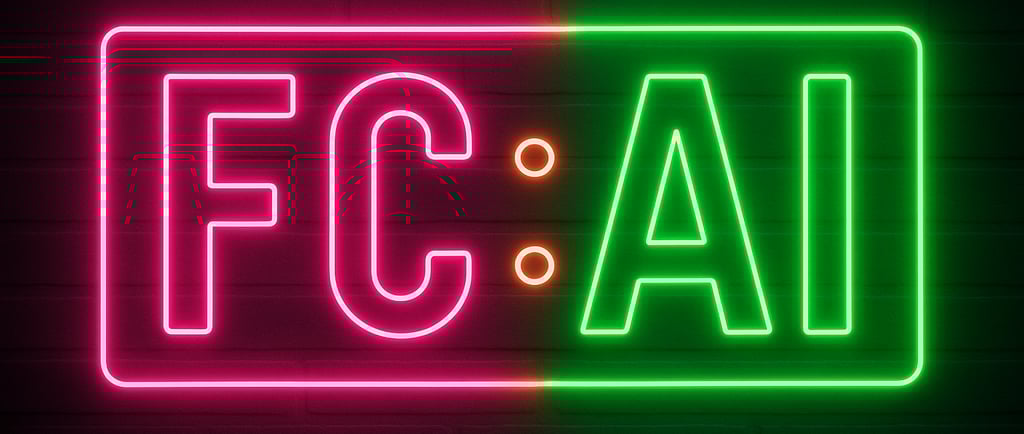 Neon-styled slide with the title 'FCAI: Back to AI Basics' on a dark background,