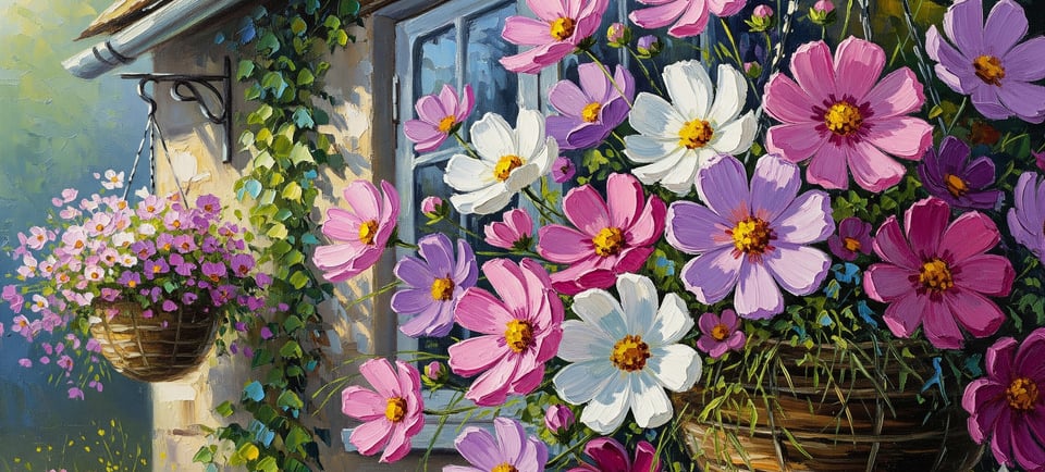 painting cosmos flowers pink and white flowers
